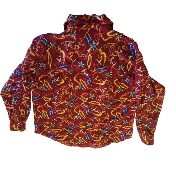 JENNIFER MOORE PETITES SIZE SMALL LONG SLEEVE BUTTON DOWN JEWELS PRINT RED - Picture 2 of 13